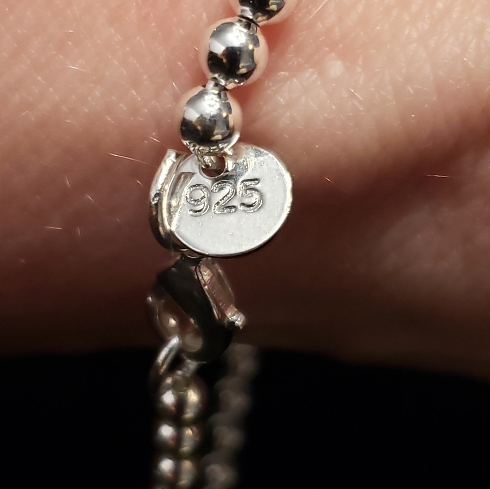 NWOT 925 Stamped Silver Beaded Bracelet, Delicate, 8" Long, Lobster Clasp - Picture 2 of 5